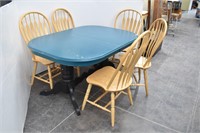 Painted Farmhouse Dining Table W/ 5 Wood Chairs
