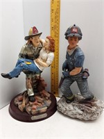 2 FIREMEN RESIN 10" STATUES