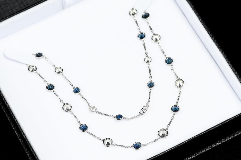 17" HANDMADE PLATINUM DIAMOND & SAPPHIRE NECKLACE