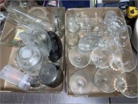 2 Trays Of Glasses And Assorted Dishes, Mugs, Etc