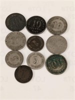1874 - 1917 German Coins, 10 total