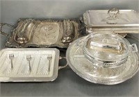 Group of buffet silverplate, etc. serving pieces