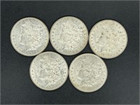 5 - uncirculated Morgan silver dollars 1880-O