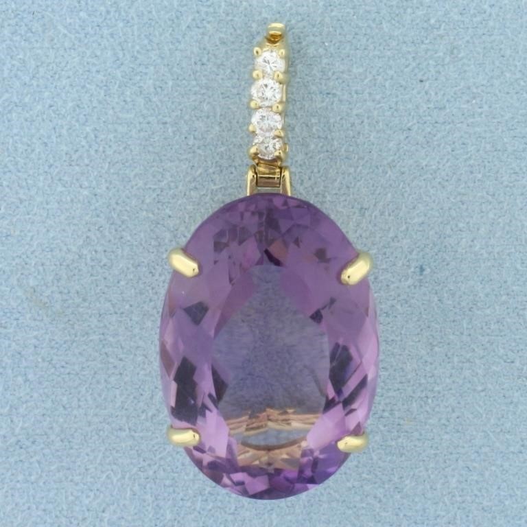 25ct Amethyst and Diamond Statement Pendant In 14k