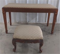 (D) French Style Wooden Upholstered Bench and