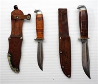 (2) WOOD HANDLE VINTAGE HUNTING KNIVES