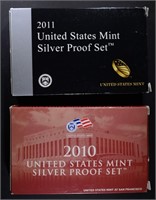2010 & 2011 U.S. SILVER PROOF SETS ORIG BOXES/COA