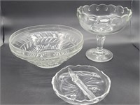 (3) Pressed Glass: Divided Bowl, Bowl, Compote