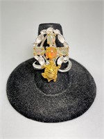 Sterling/14Kt Gold Ethiopian Fire Opal Turtle Ring