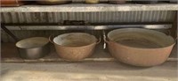 3 LARGE CAST IRON & ENAMEL PANS