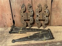 Three Pairs Old Wrought Iron Door Hinges