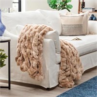 Chanasya Ruched Faux Fur Throw - 92 x 85