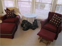 5 PIECE CHAIRS & FOOTSTOOLS & PILLOWS