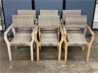 6 Wicker Seat Wood Arm Chairs