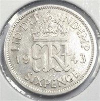 1943 Silver Britain Six Pence