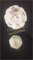 (2) Items: hand painted cake plate with gold