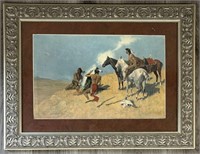 Framed Frederic Remington Print Smoke Signal