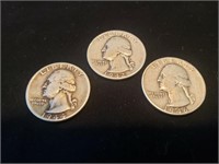 3) 1940s silver quarters x3