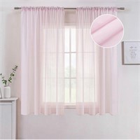 Pink Linen Textured Sheer Curtains 54 Inch Length