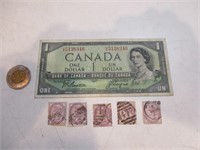 Billet de $1 canadien 1954 n.serie 5138346