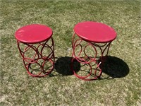 LOT OF 2 RED METAL END TABLE PLANT STANDS