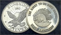 (2) 1 Troy Oz. Silver Rounds: