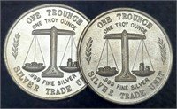 (2) 1 Troy Oz. Silver Trade Unit Rounds