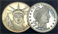 (2) 1 Troy Oz. Silver "Liberty Head" Rounds