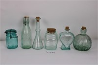 Blue and green glass pieces