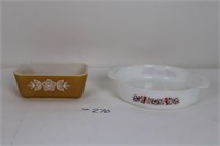 Pyrex decorative dish and 8" fire king dish
