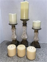 Pilar candle holders w/LED flameless candles.