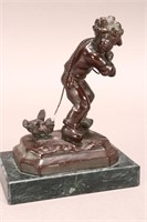 French Bronze Figure Group on Granite,