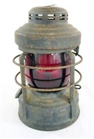 ANTIQUE RR LANTERN WITH RED GLOBE