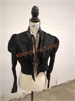 Victorian style black puff sleeve silk jacket top