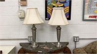 Pair of 29" Metal Lamps W white shades