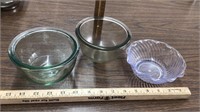 2 small glass bowls & 1 plastic