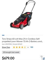 TORO Stripe 60V 21IN Cordless  Mower (21623)