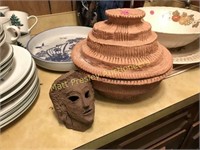 CLAY FIGURAL HEAD AND CLAY COVERED POT