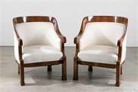 Pair, 19th C. Biedermeier Walnut Bergere Chairs