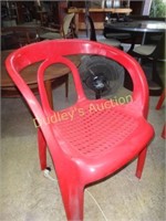 4 Red Molded French Plastic Chairs