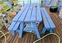 Blue Wood Picnic Table and Bench Seating (deck)