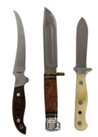 (3) FIXED BLADE KNIVES, BOKER MARBLES, LAKOTA