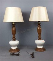 2x Mid Century Wood / Glass Lamps