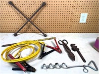 jumper cables, tools, lawn anchor & mroe