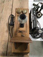 8x24 Inch Antique Oak Wall Telephone