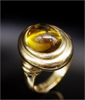 Citrine cabochon set 14ct yellow gold ring