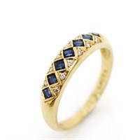 Sapphire, diamond set rose gold ring
