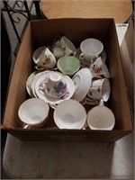 Box of assorted bone China cups and saucers