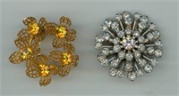 (2) Brooch Pin Yellow & Clear 1.25”