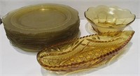 Amber Patrician Dinner Plates & Misc Glass